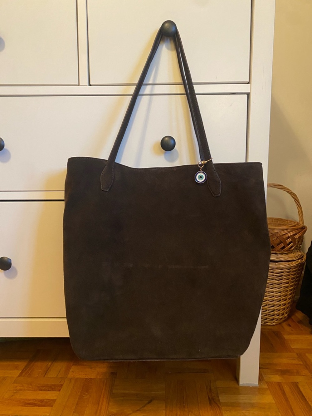 Classic Dark Brown Suede Tote Bag - Women's Shoulder Bag